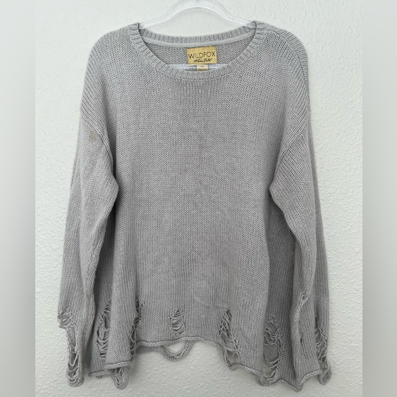 Wildfox Distressed Ripped Sweater Gray - Picture 1 of 3